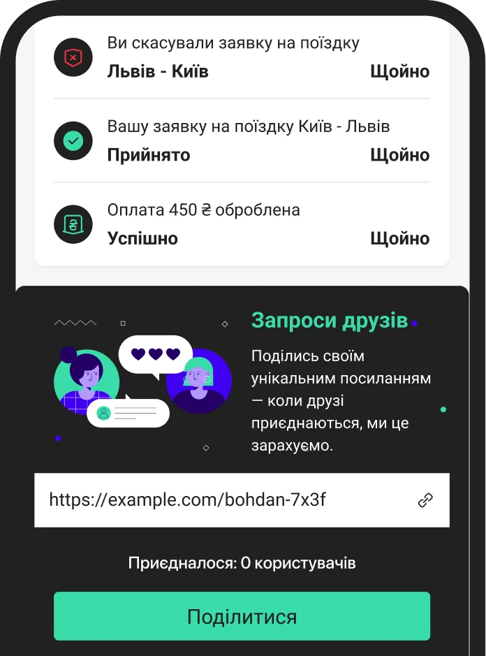 Додаток RideSafe — поділитися реферальним посиланням